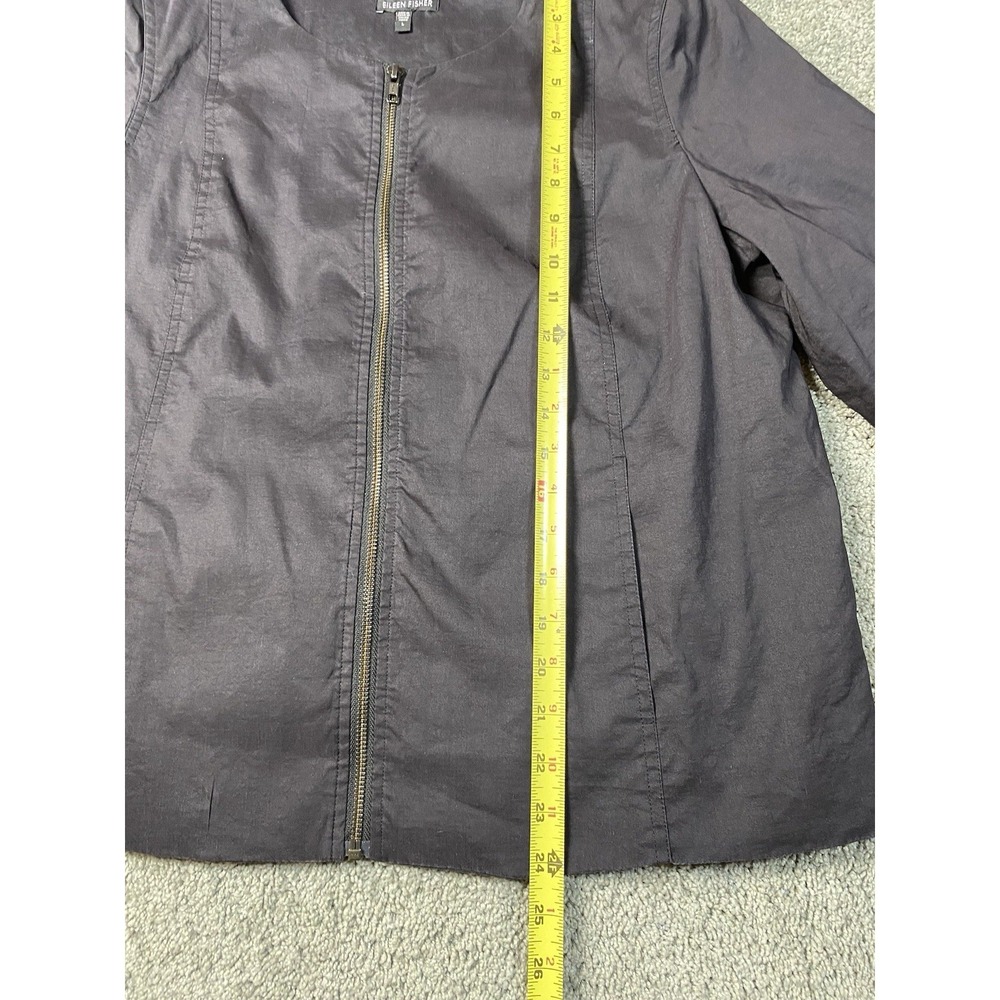 Eileen Fisher Jacket Women's L Black Ramie Pockets Open Front Silk Blend Lining - Picture 7 of 9